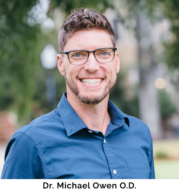 Dr. Michael Owen of Owen Eye Care posing for a professional photoshoot outside