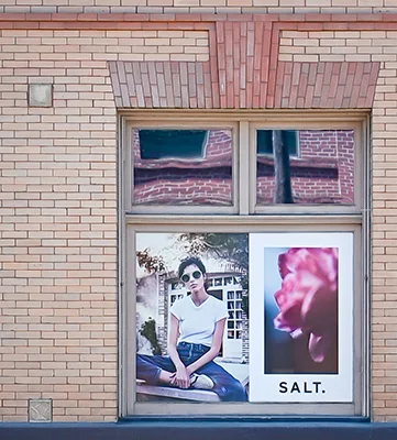 A window advertisement for Salt eyewear