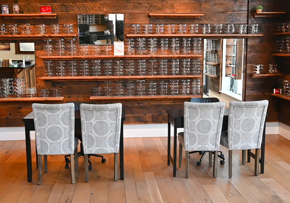 The eyeglass consultation desks where patients are fitted for new eyeglasses